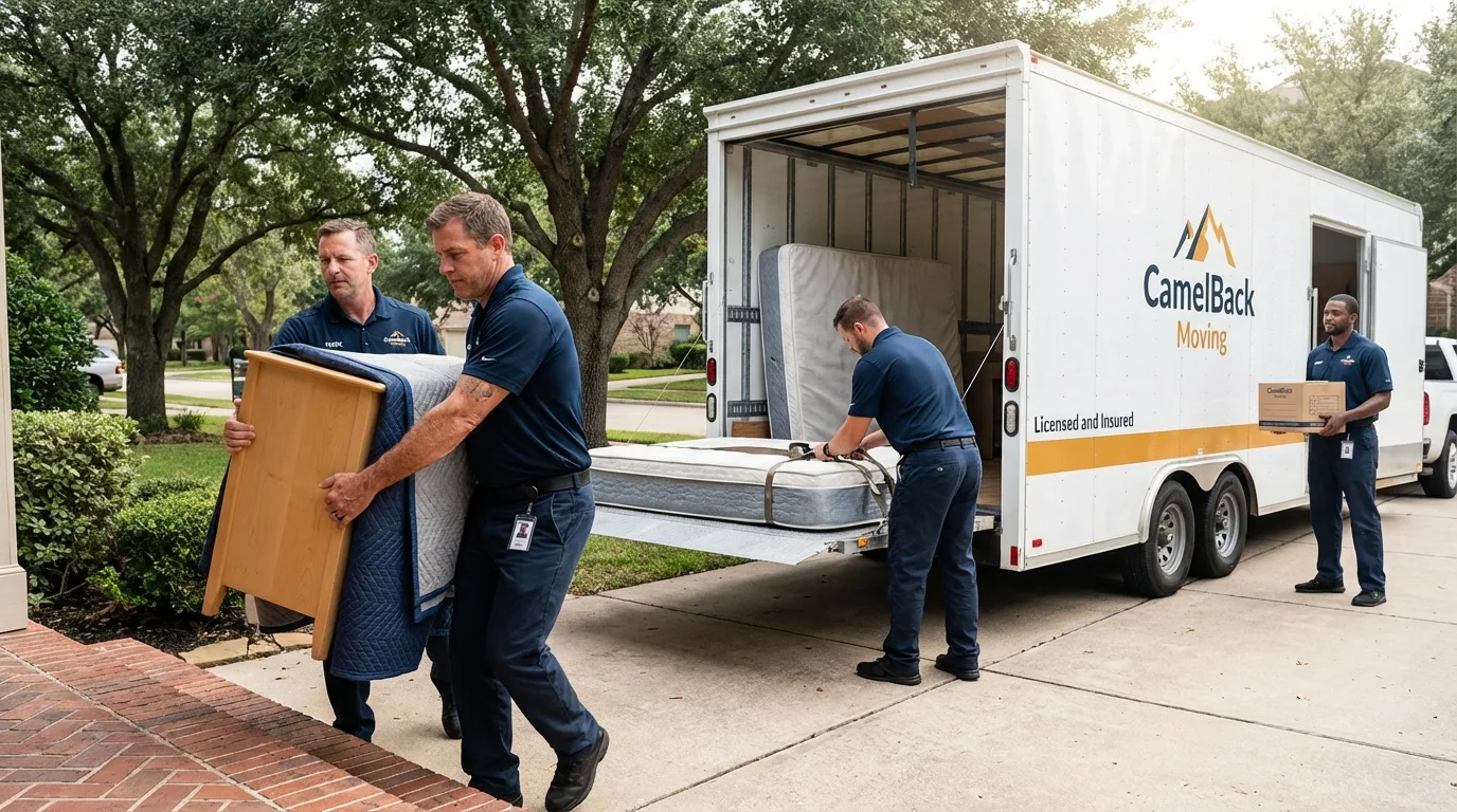 Crew loading residential truck for cross-state move from Barneveld, WI
