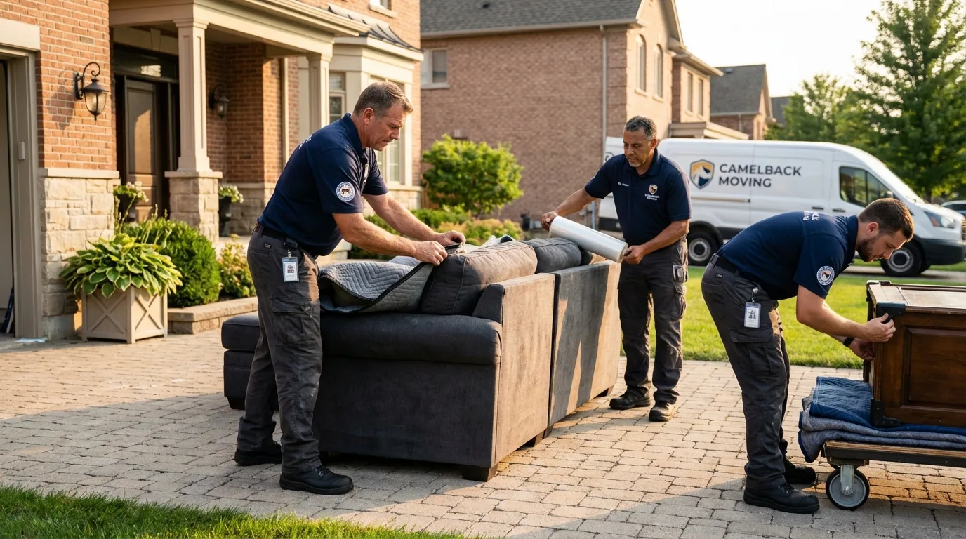 Large estate moving crew wrapping furniture in Barneveld, WI